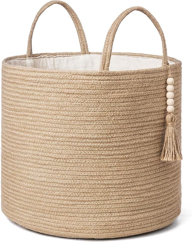 Mkono natural rope woven storage basket with handles and tassel