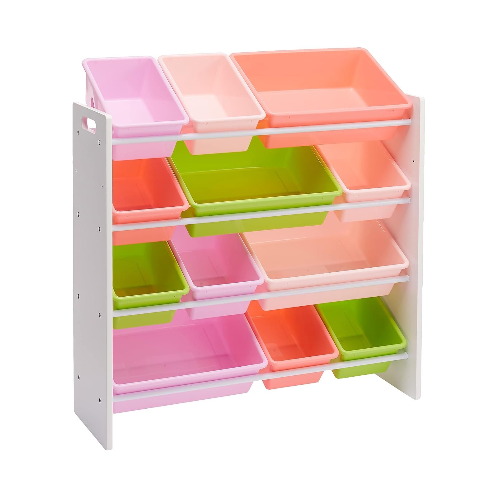 Amazon Basics kids toy storage organizer with 12 plastic bins