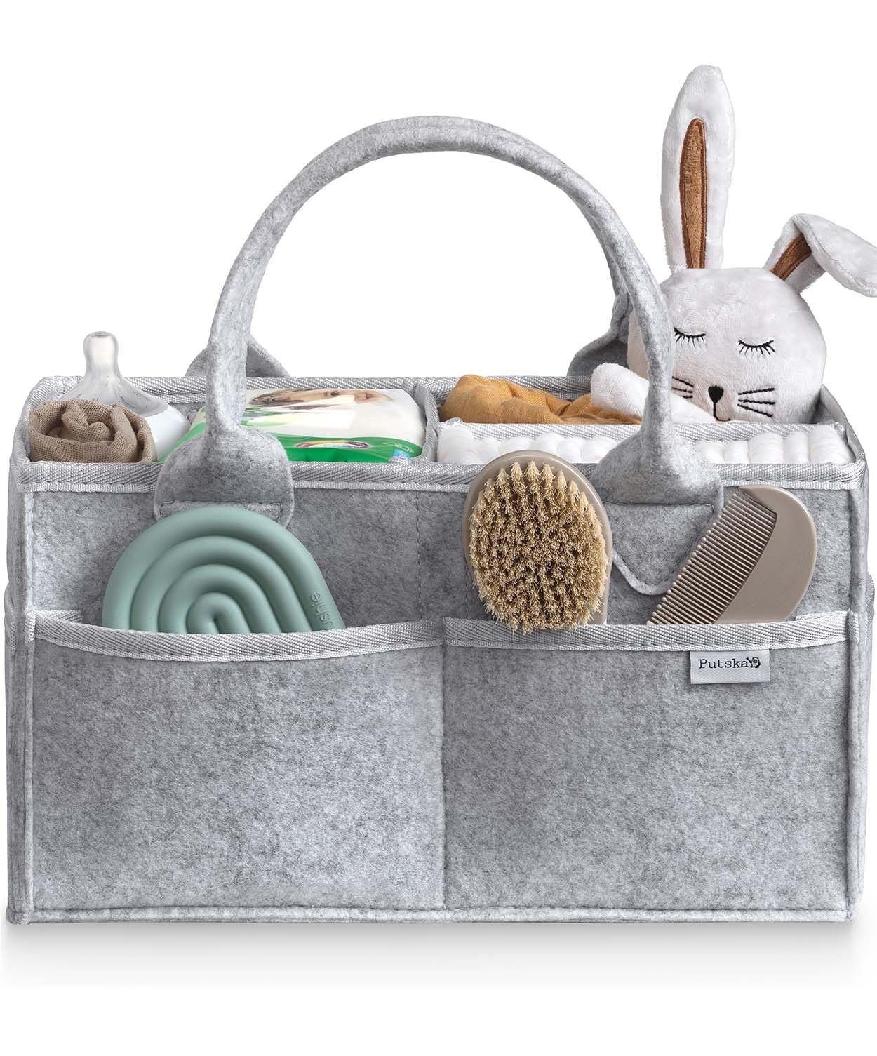 PUTSKA extra large gray felt baby diaper caddy organizer basket