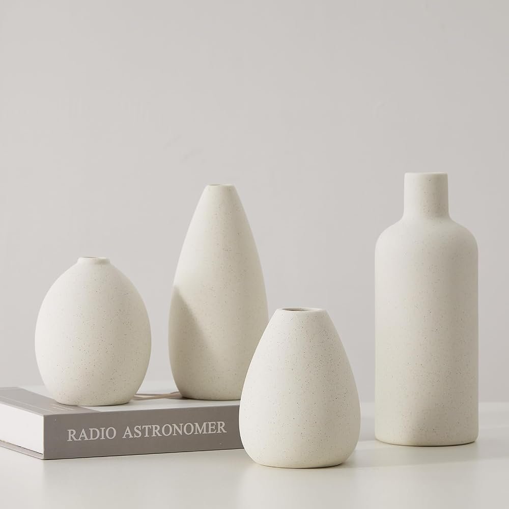 CEMABT White Ceramic Vase Set, 4 Small Vases for Flowers and Centerpieces