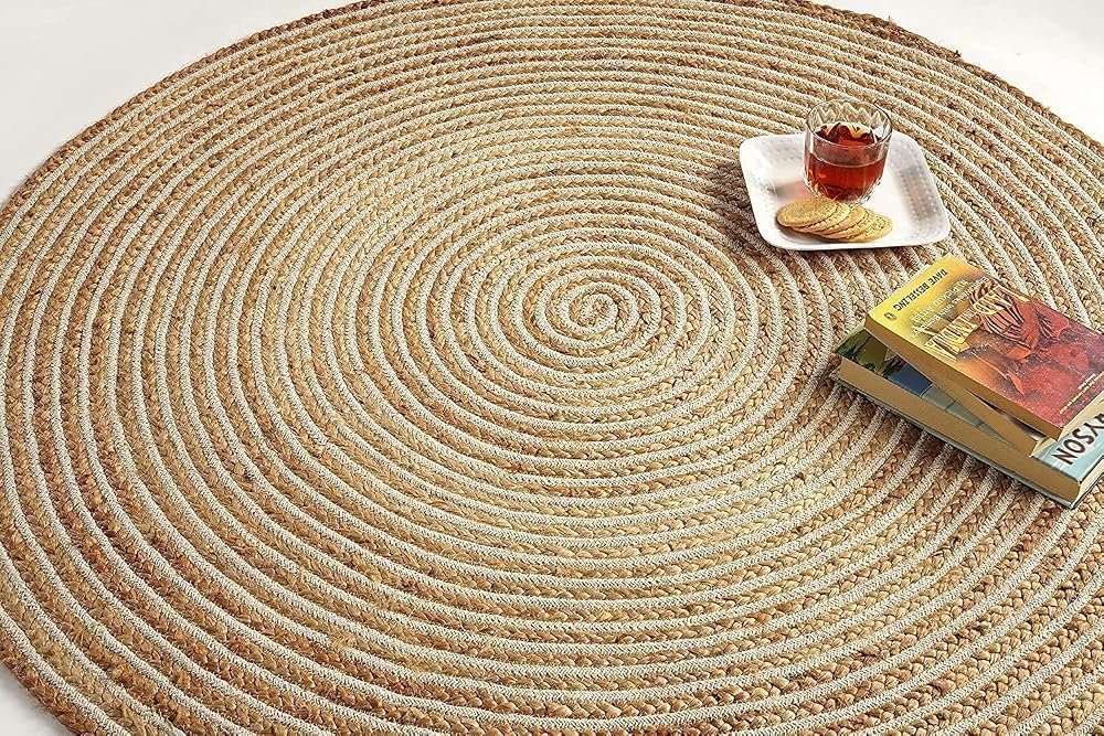 GRUHUM Handwoven Round Jute Area Rug 5ft, Natural Fiber Braided Rug