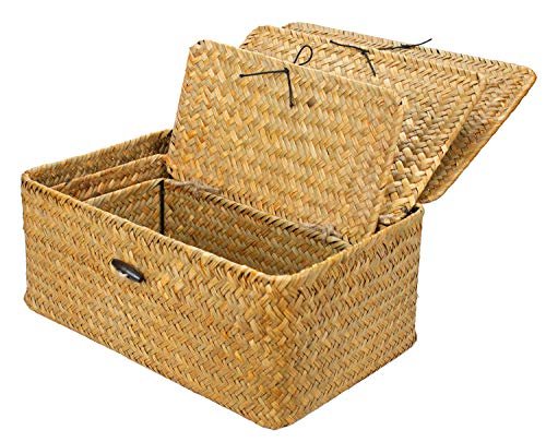 Yesland Seagrass Baskets with Lids Set of 3