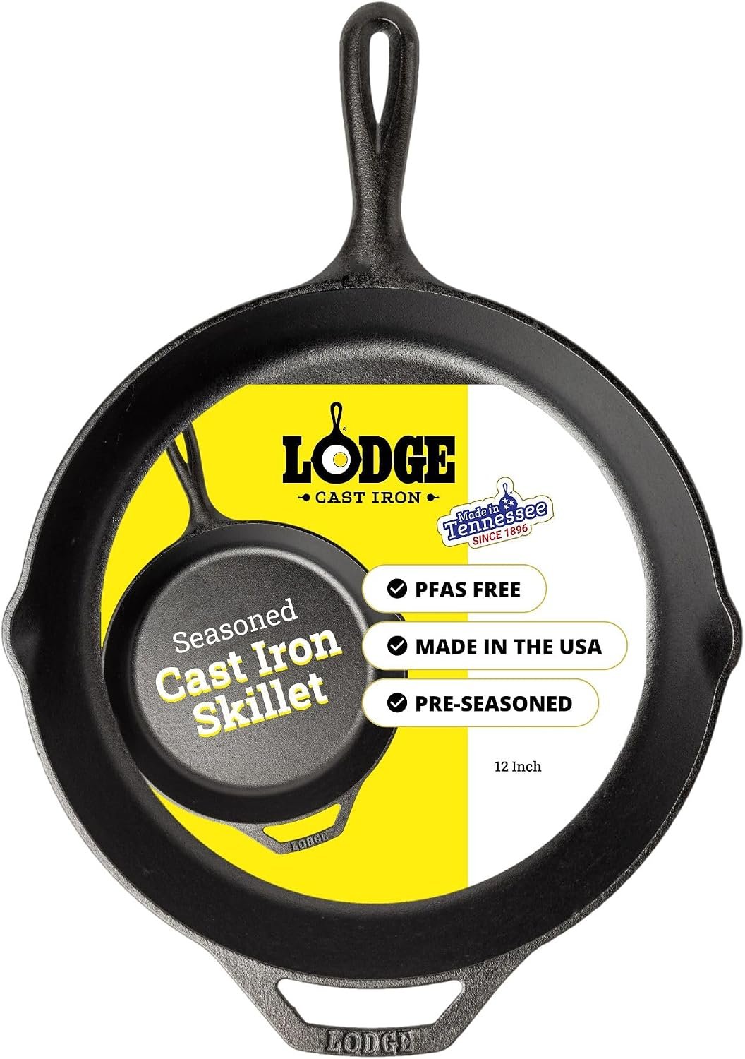 Lodge L10SK3 Lodge Logic 12 Inch Pre-Seasoned Cast Iron Skillet, black