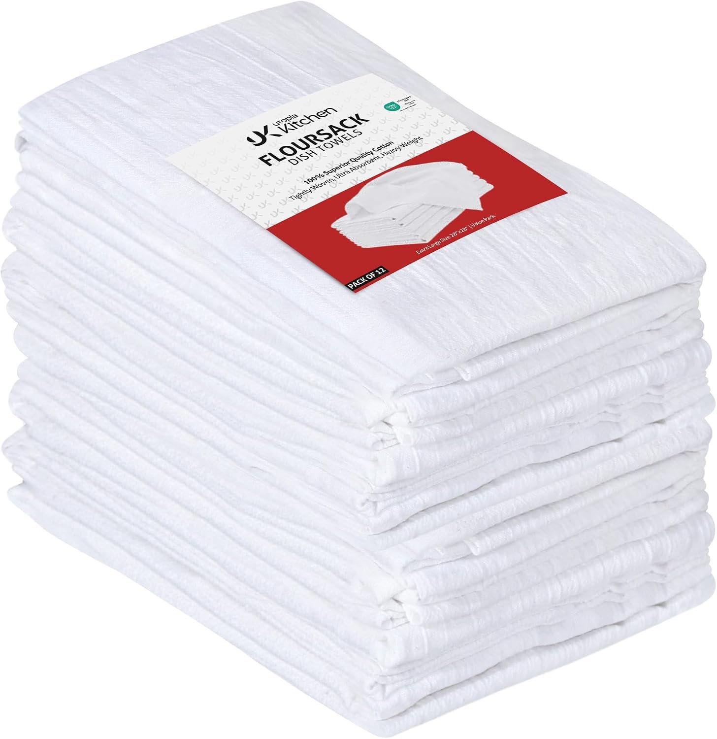 Utopia Kitchen Flour Sack Towels, 12-Pack 28 x 28 Inch 100% Cotton Towels