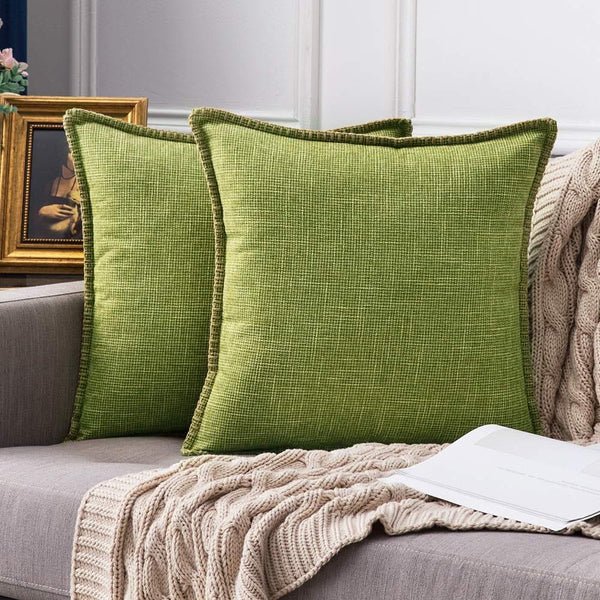 MIULEE Set of 2 Linen Throw Pillow Covers Decorative Boho Square with Tassels Farmhouse Cushion Covers Light Olive Green Accent Pillowcase with Fringe for Couch Sofa Bed Living Room Spring 18x18 Inch