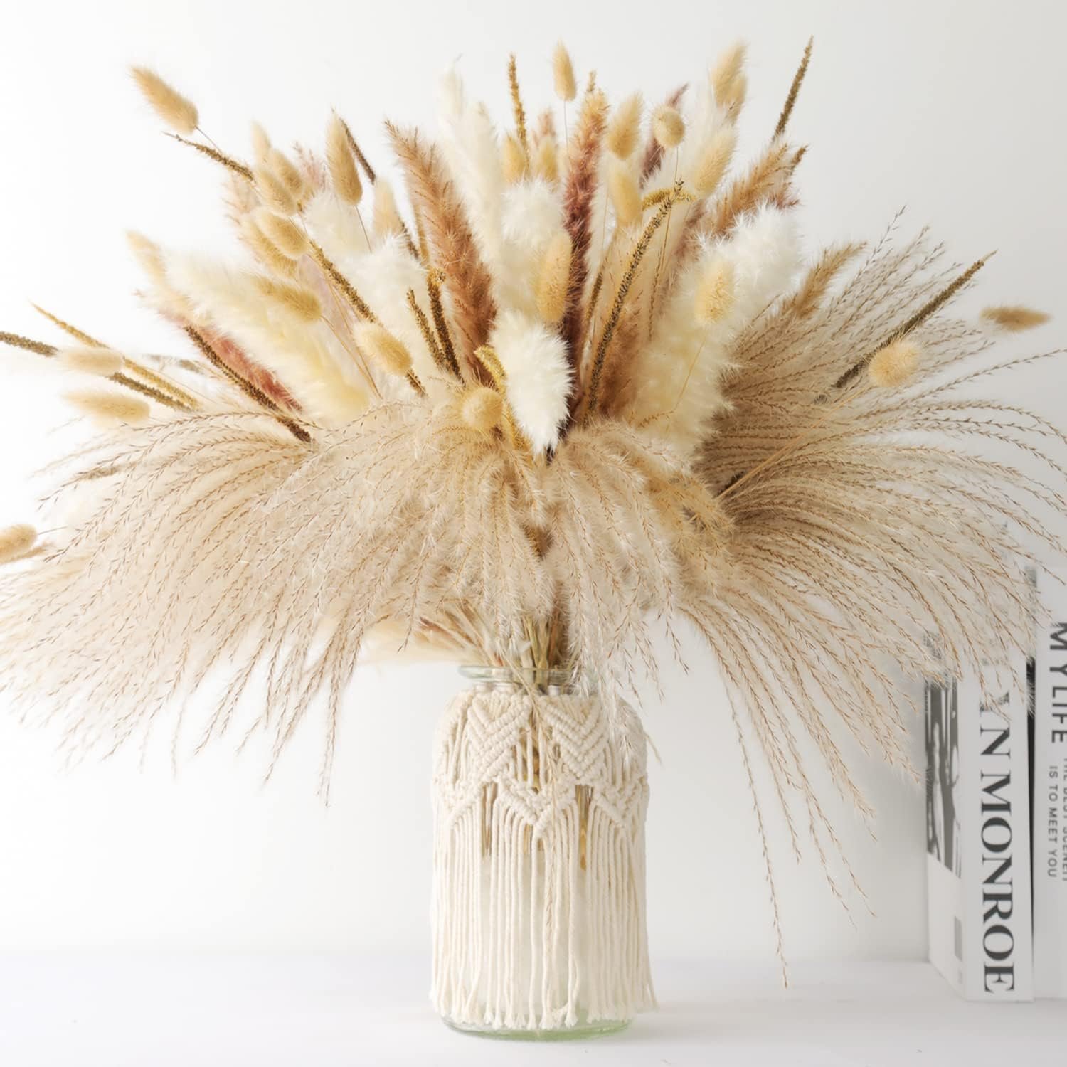ROROUNE Dried Pampas Grass Decor, 120 Pcs, Natural