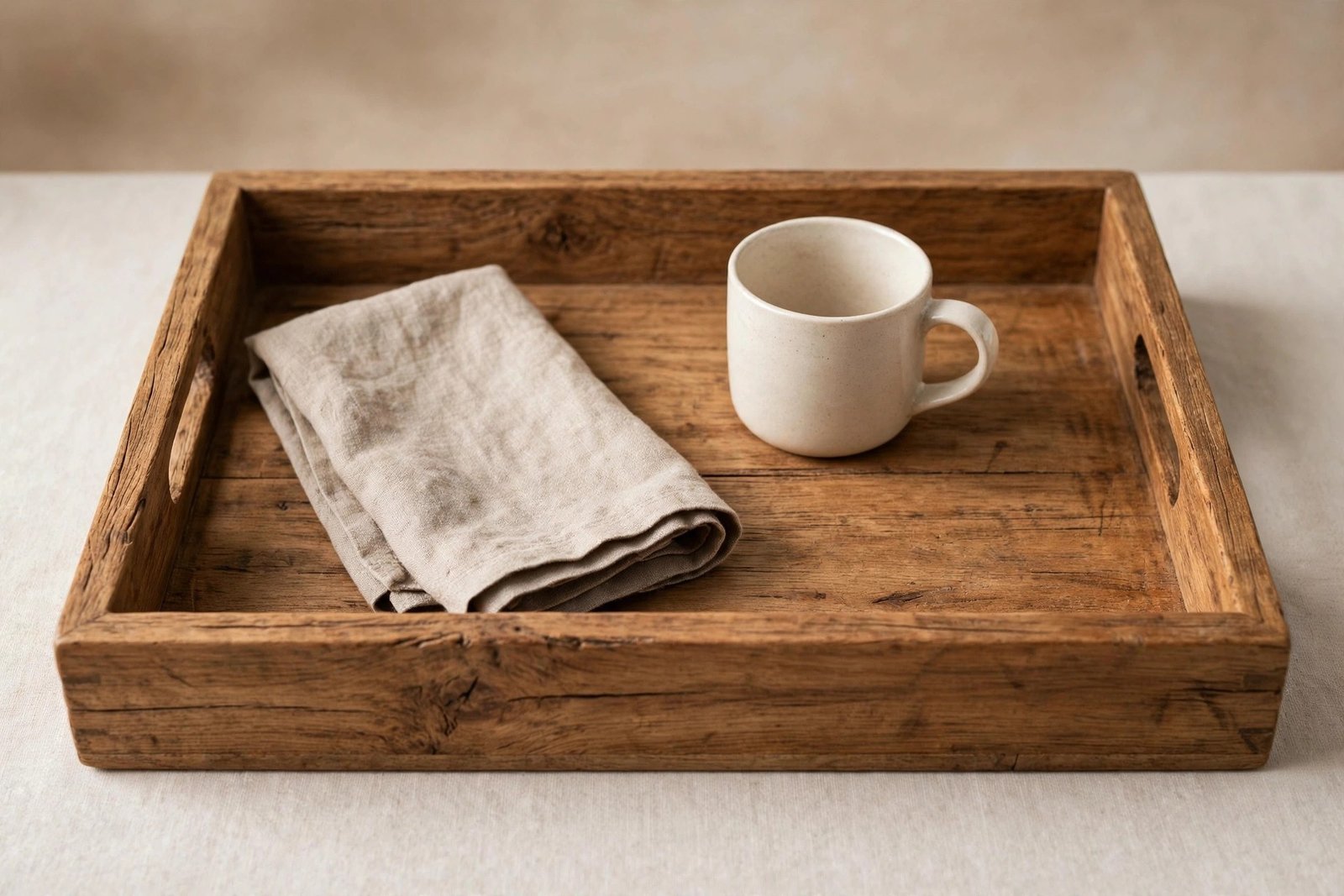 Joy&Grace Large Acacia Wooden Serving Tray with Handles, 50.5 x 35.3 cm