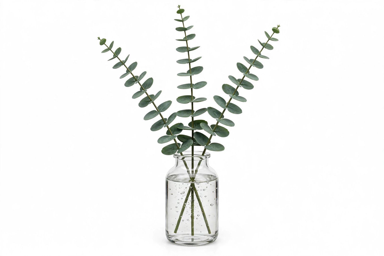 Bessol Artificial Eucalyptus Stems in Glass Vase with Faux Water, 13.5 Inch