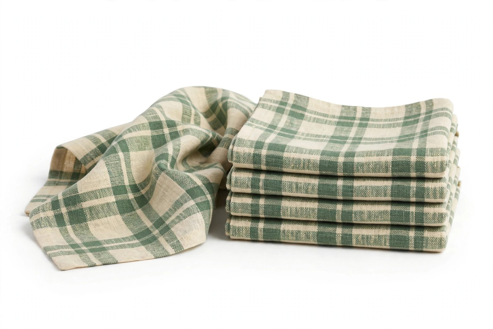 Solino Home Linen Napkins Set of 4, 100% Pure Linen Green Tartan Plaid Dinner Napkins, 20 x 20 Inch