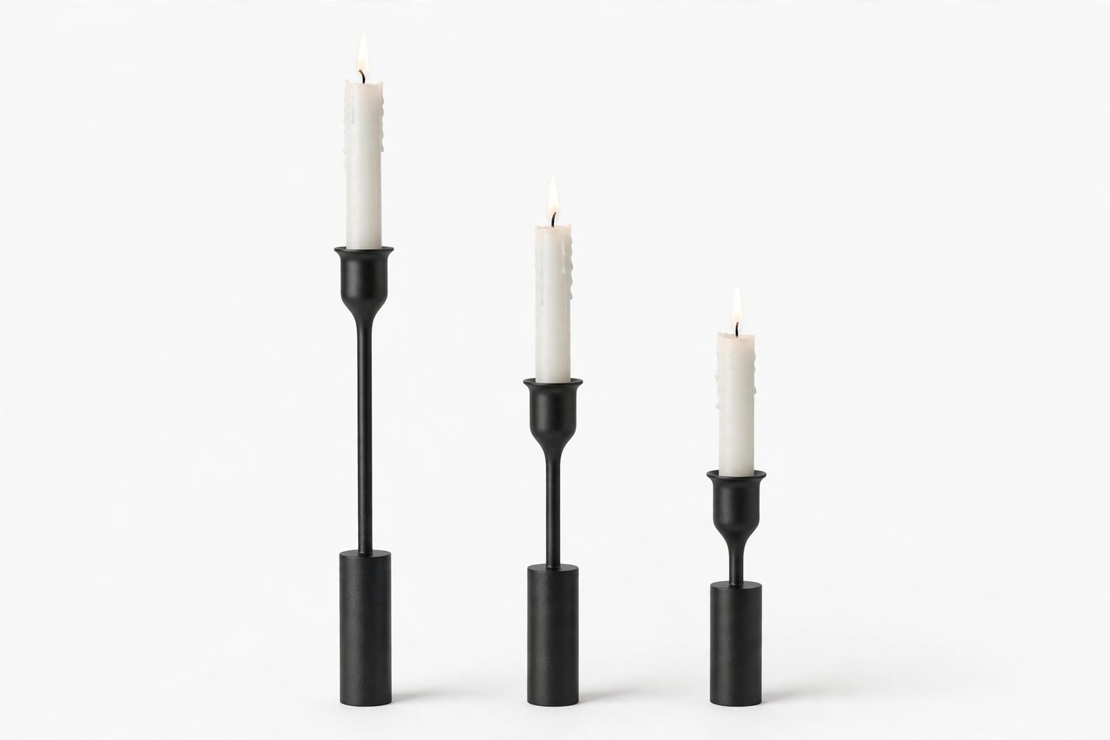 ZBFACAI Set of 3 Candle Holders for Taper Candles, Black Cast Iron Candlestick Holders