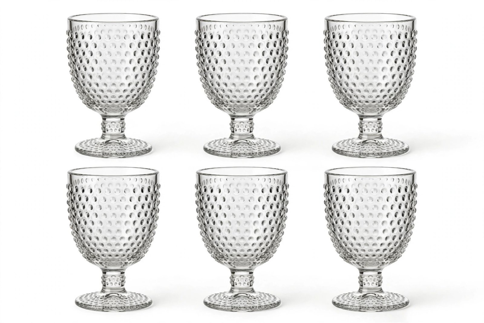 KMIGRUAN Hobnail Drinking Glasses Set of 6, 12oz Vintage Embossed Glassware, Clear