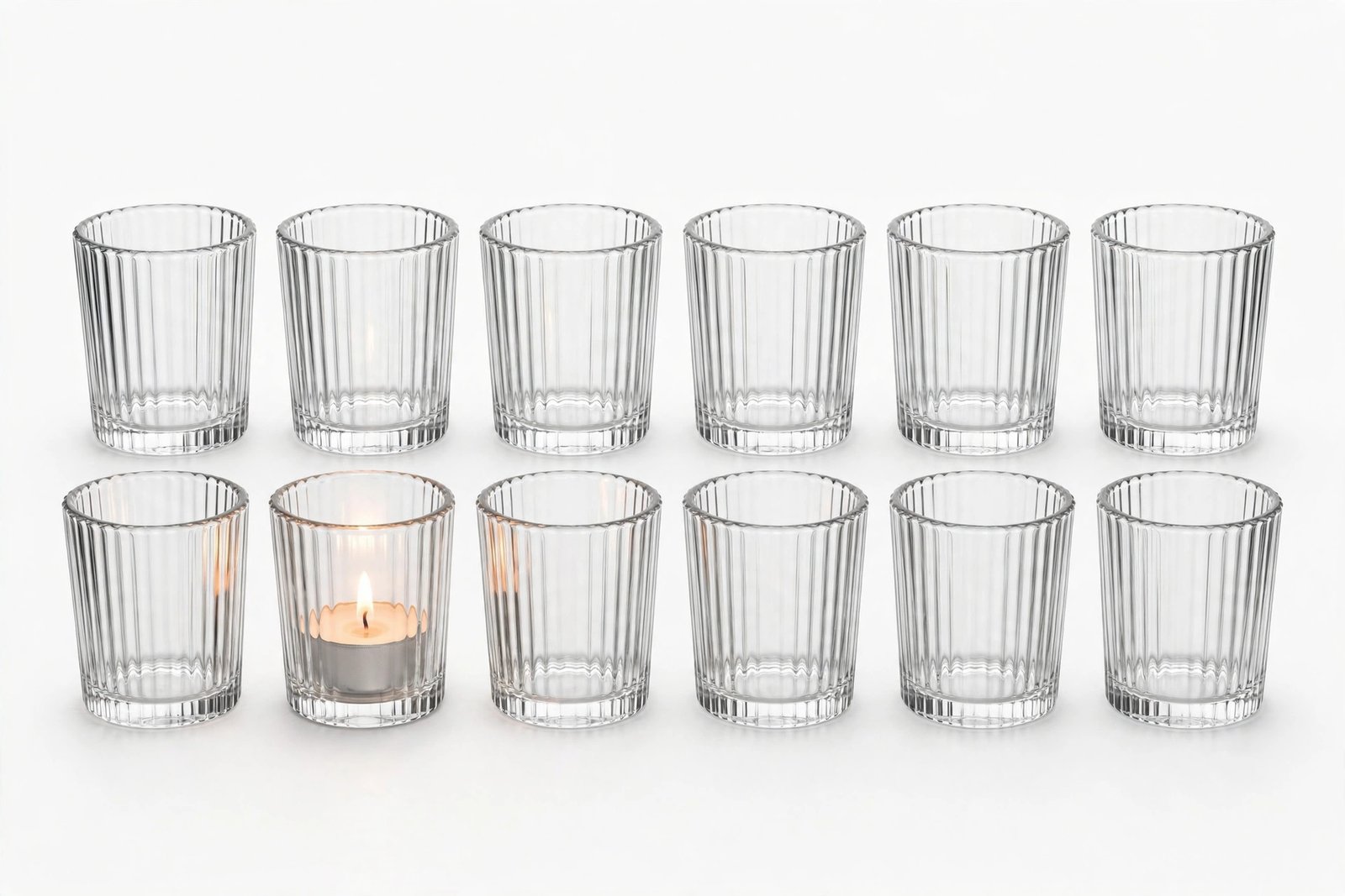 LAMORGIFT Glass Ribbed Candle Holders, Set of 12, Clear Votive and Tealight Holders