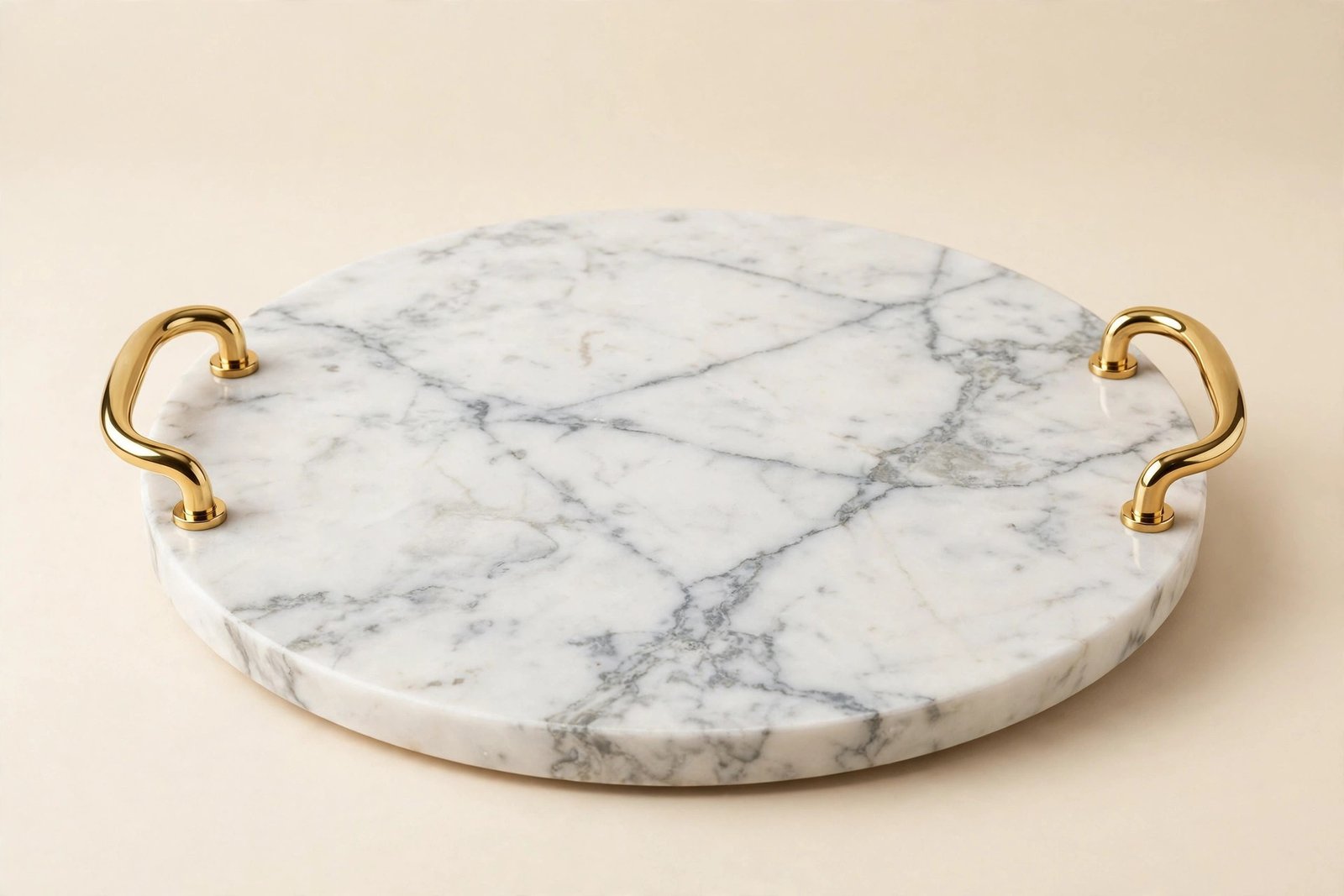 DEAYOU Decorative Marble Tray with Gold Handles, Natural Stone, 12 Inch