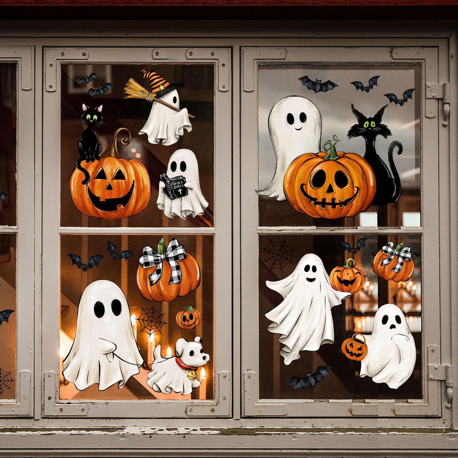KUCHEY 140PCS Halloween Window Clings Decor, Double Sided Removable